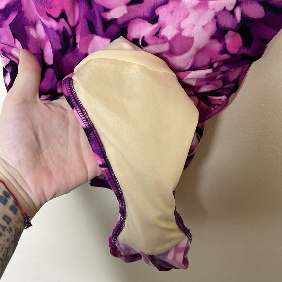 Miraclesuit Slimming One-Piece Swimsuit‎ Pink Purple Floral Ruching Control Sz 8 - Picture 6 of 11